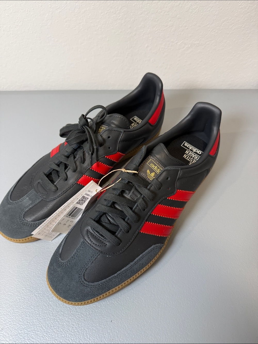 adidas Samba OG Black with Red Stripes and Gum Sole Size 12.5 NWT